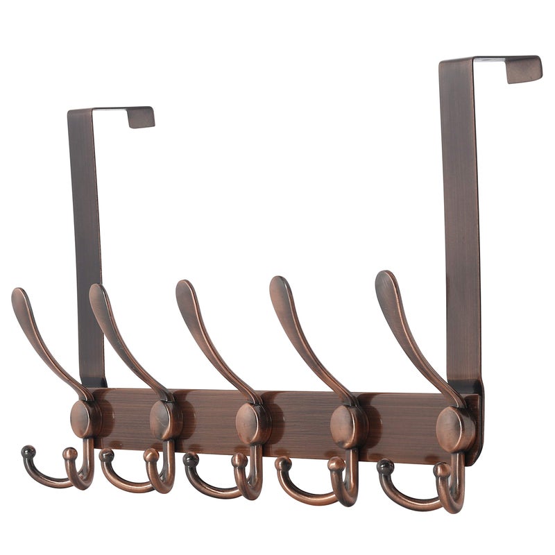 Dseap Over The Door Hook Hanger - Fits 1 3/8" to 1 3/4" Standard Doors | 5 Tri Hooks Heavy Duty Towel/Coat Rack | Door Organizer for Clothes, Jackets, Hats, Towels, Antique Copper - Image 1